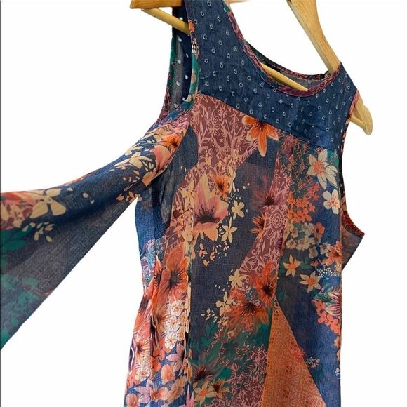 Boho Cold Shoulder Sleeved Floral & Denim Top S - Picture 5 of 8
